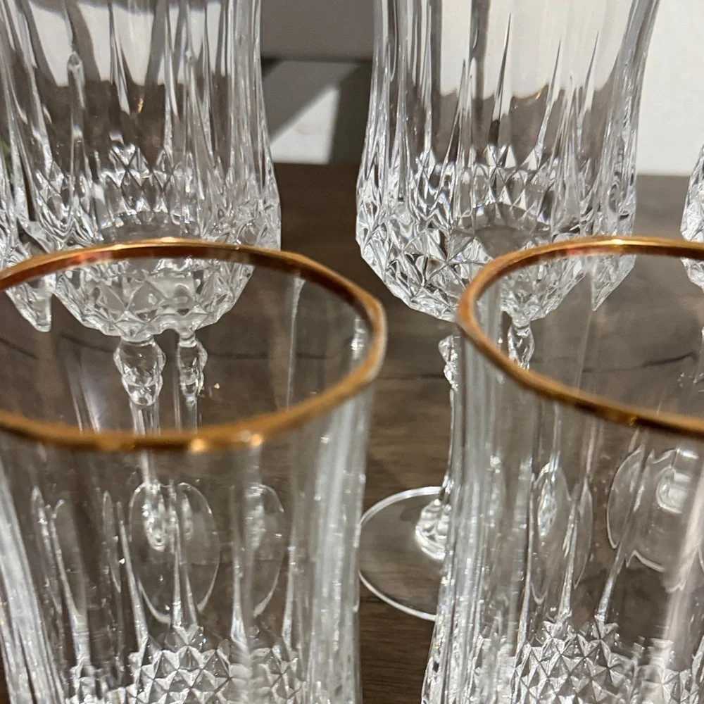 Vintage Cristal d’Arques France 24% Lead Crystal Glasses with Gold Rim – Set of - Picture 2 of 11